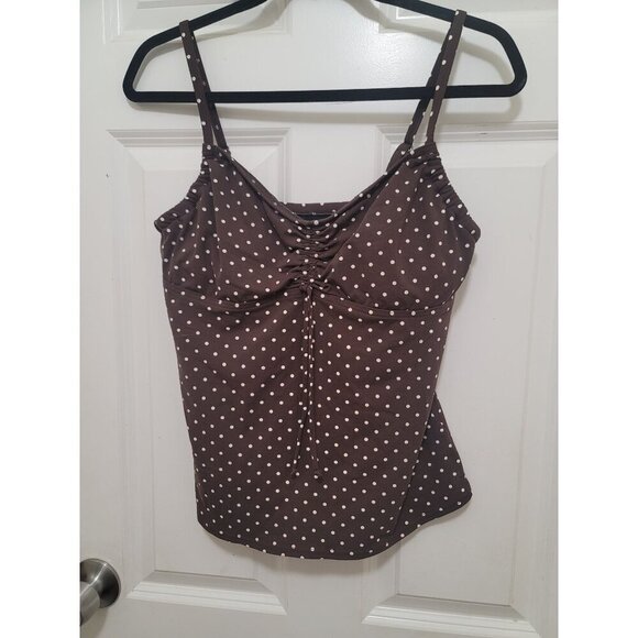Lands End Brown Polka Dot Ruched Swing Top With Adjustable Straps Size 12 - Picture 2 of 8